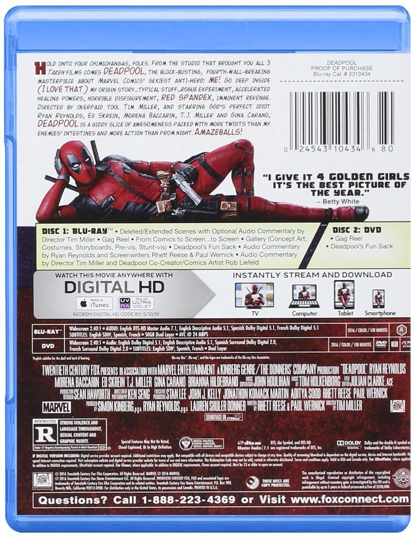 DEADPOOL 1 BLU RAY NUEVO